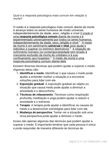 Qual é a resposta psicológica mais comum diante da morte?
