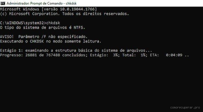 Como reparar HD pelo prompt de comando com segurança